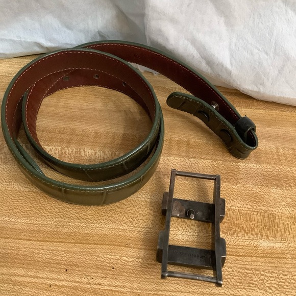 Pat Areias Men’s Belt Sz 30 Dark Green Alligator Leather Silver 925 Heavy Buckle - Picture 12 of 14